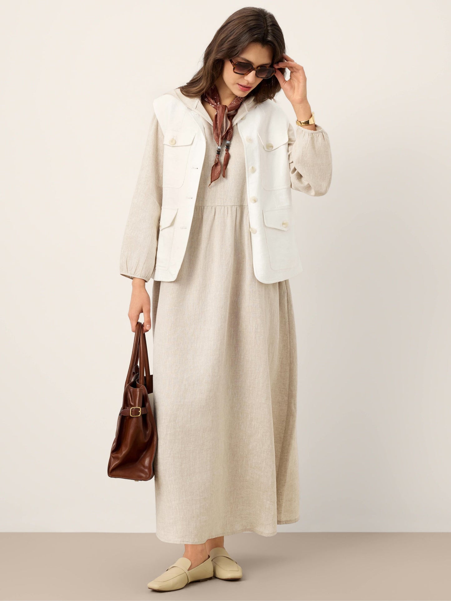 Nora | Women’s Linen Sculpted Hood Caftan Maxi Dress