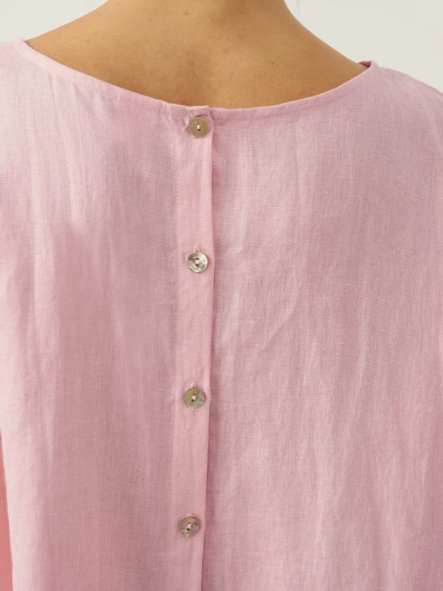 Thandie | Women’s Linen Round Neck Back-Opening Blouse