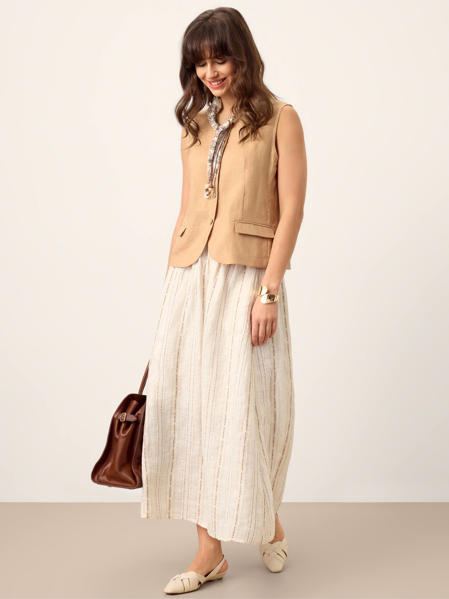 Jordan | Women’s Linen Cinch-Back Sleeveless Tailored Vest Blouse
