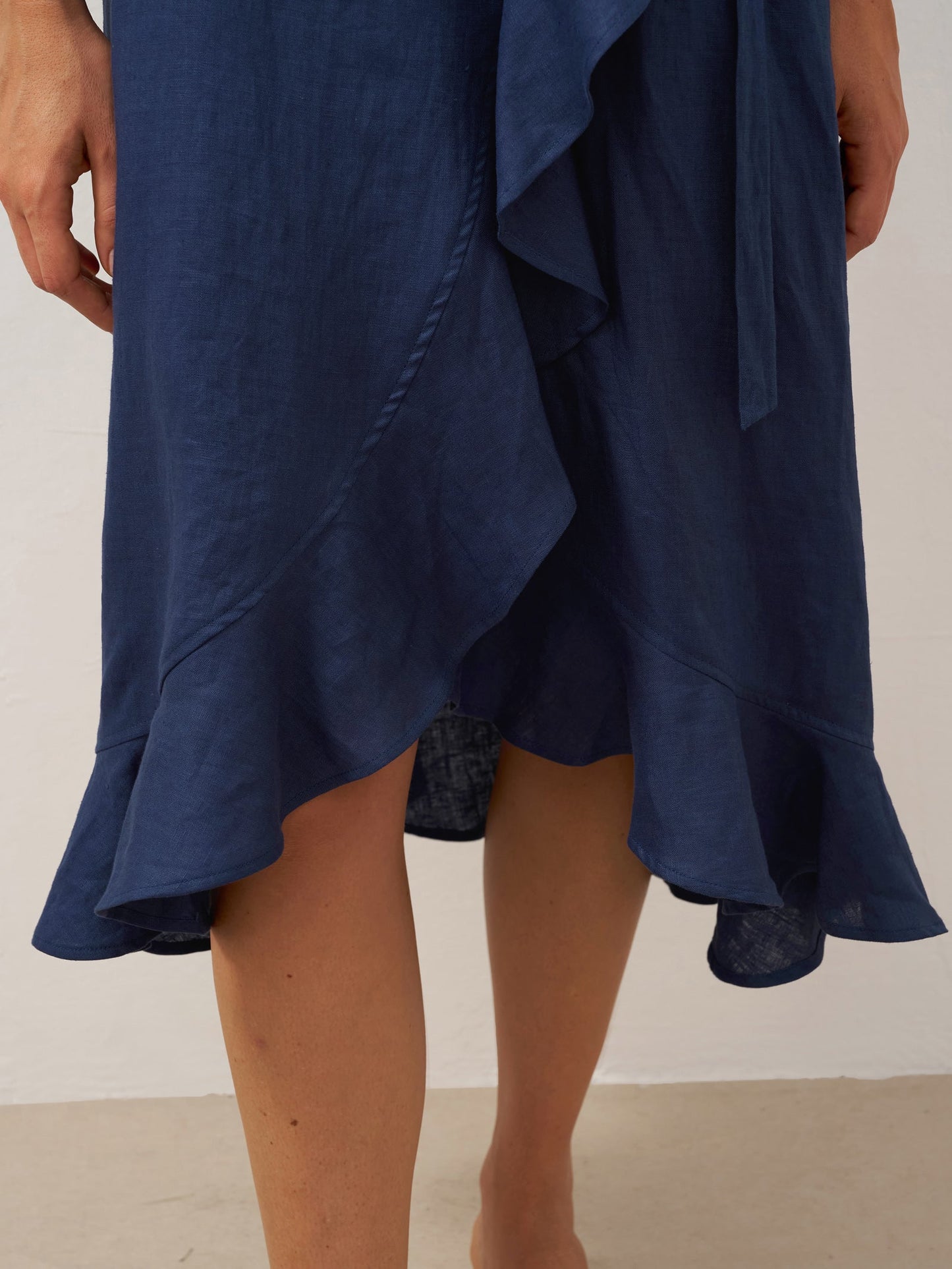Ophelia | Women’s Linen V-Neck Ruffle Hem Wrap Maxi Dress