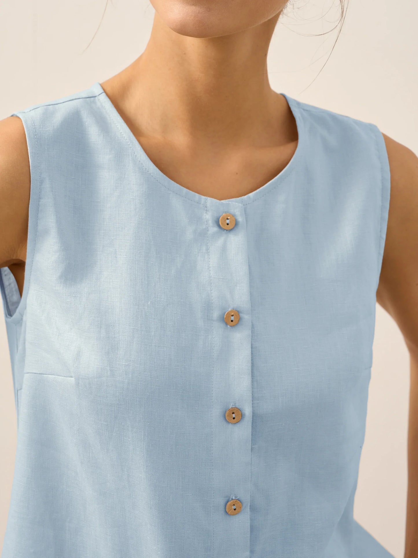 Delia | Women’s Linen Button-Down Sleeveless Blouse