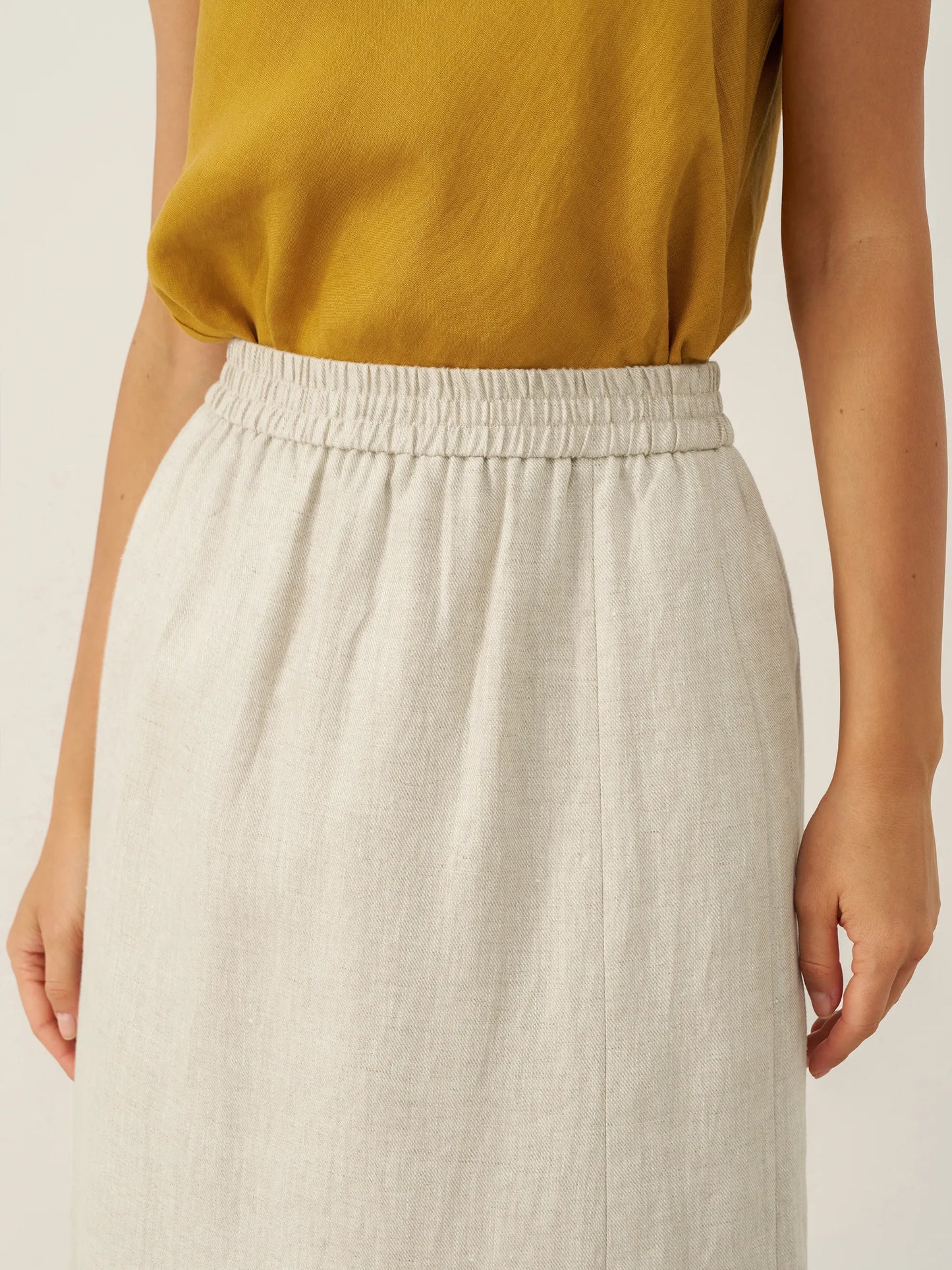 Kaitlyn | Women’s Linen Elastic Waist Beaded Slit Midi Skirt