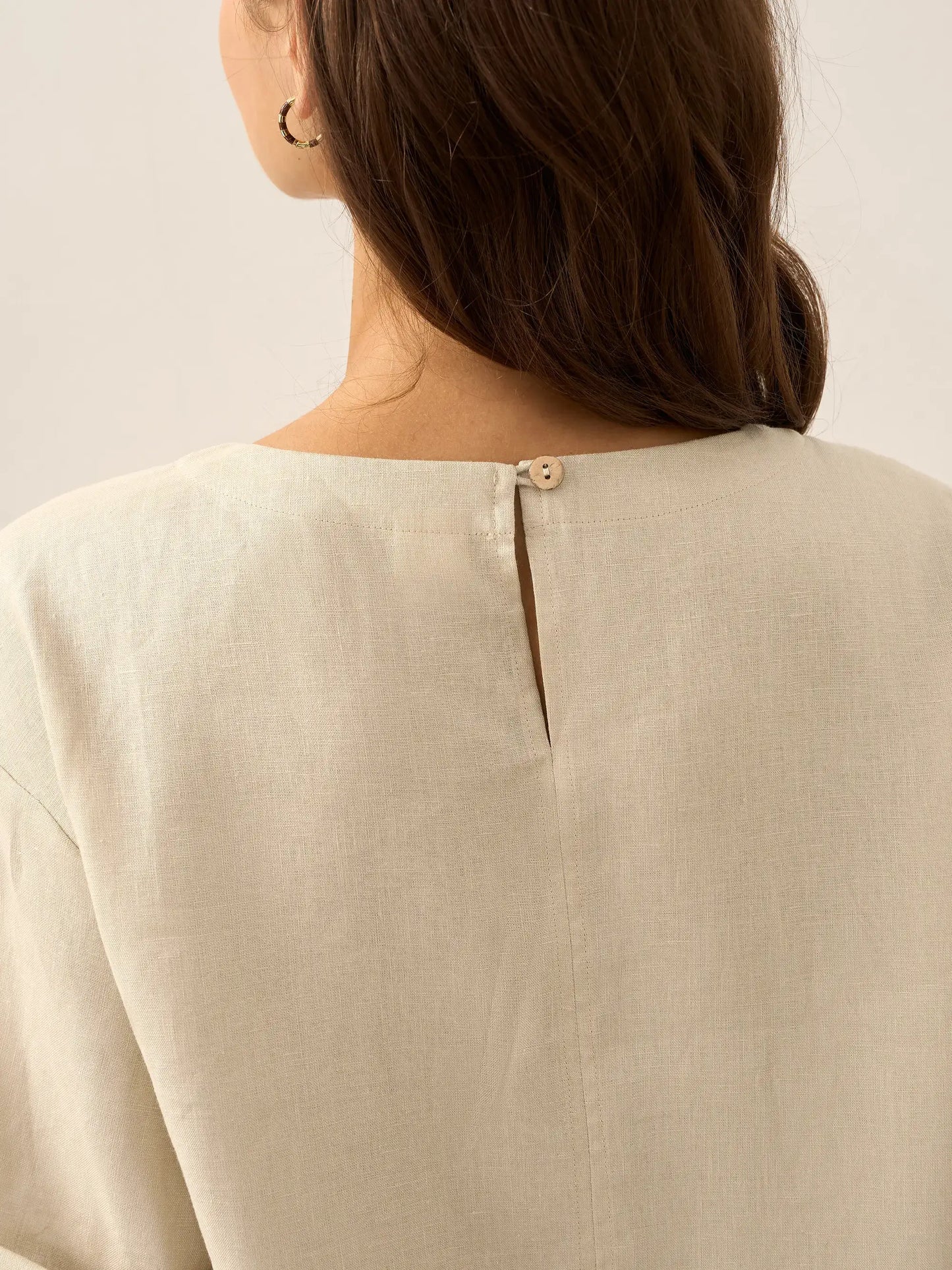 Delaney | Women’s Linen Round Neck Button Detail Midi Dress