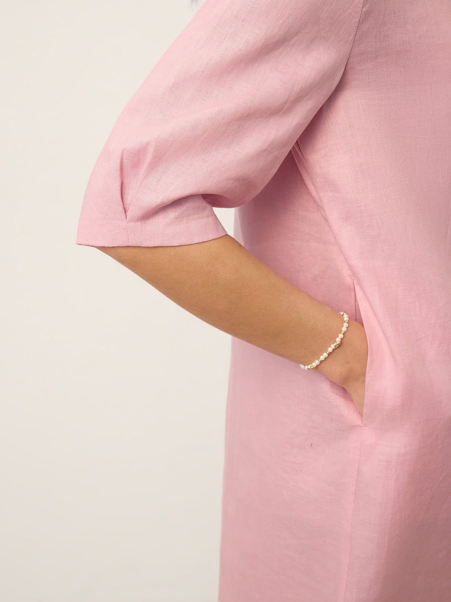 Alliah | Women’s Blush Linen Tie-Back Midi Dress
