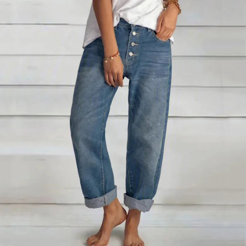Loretta | Women’s Trendy Relaxed Fit Button-Fly Pants