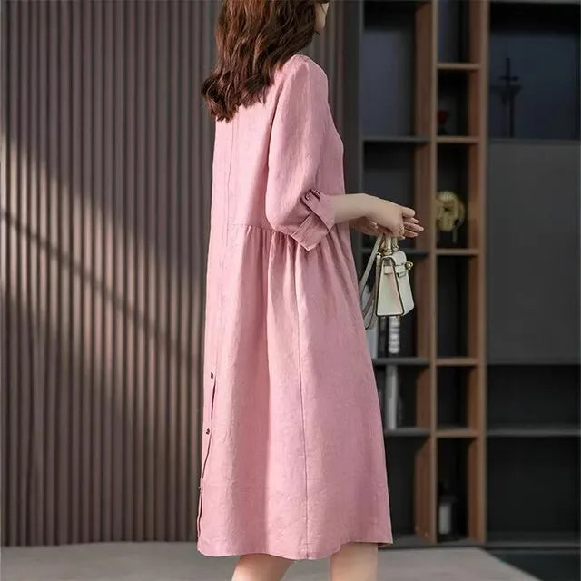 Vivica | Women’s Casual Button-Down Cotton Linen Dress