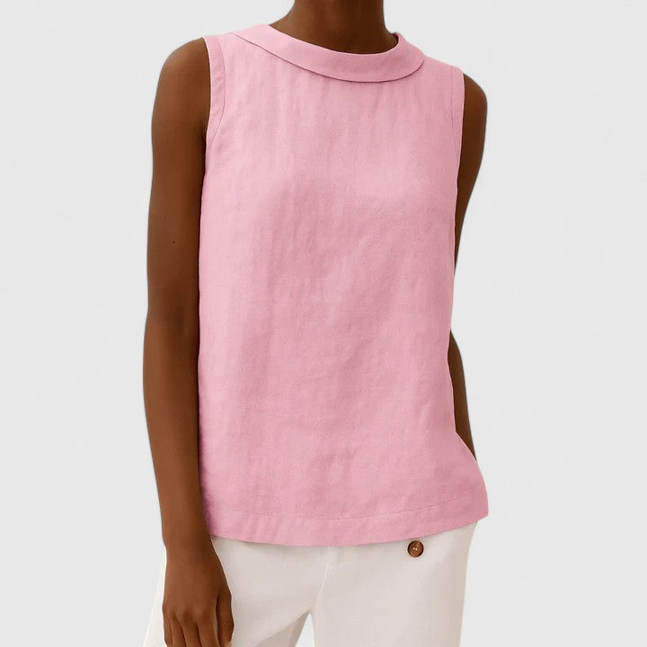 Florence | Women’s Roll Collar Sleeveless Linen Top