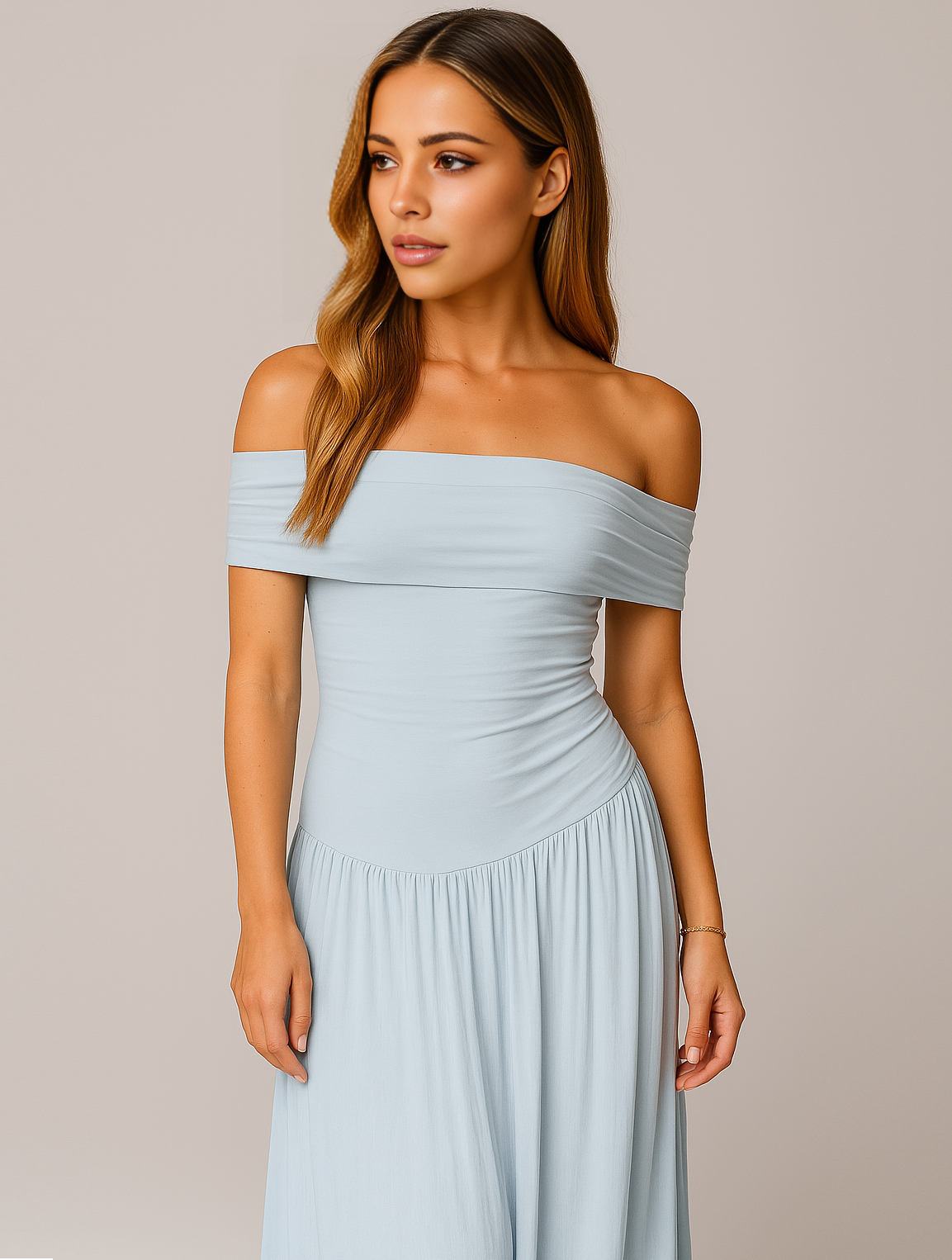 Odette | Women’s Pleated Off-Shoulder Maxi Dress for Wedding Guests