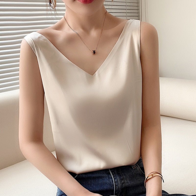 Maren | Women’s Classic Relaxed Fit Draped Satin Tank Top