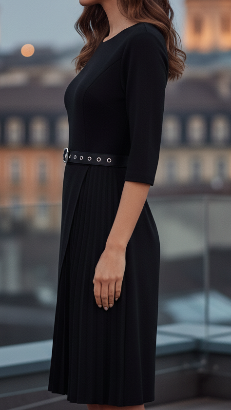 Julianne | Women’s Spring Belted Pleated Long Sleeve Midi Dress