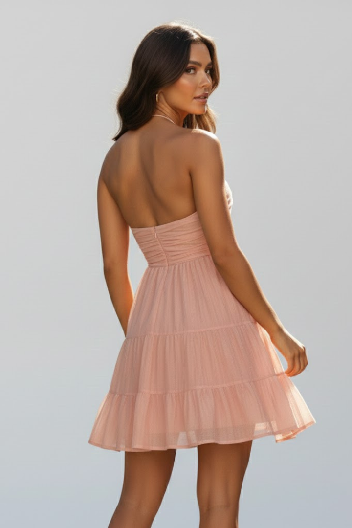 Jen | Women’s Halter Mini Dress with Tiered Ruffle Skirt