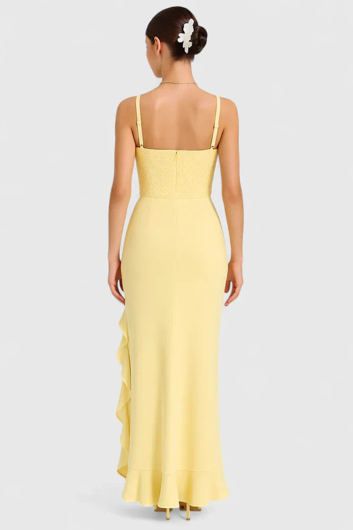 Cecelia | Women’s Square Neck Ruffle Hem Midi Dress