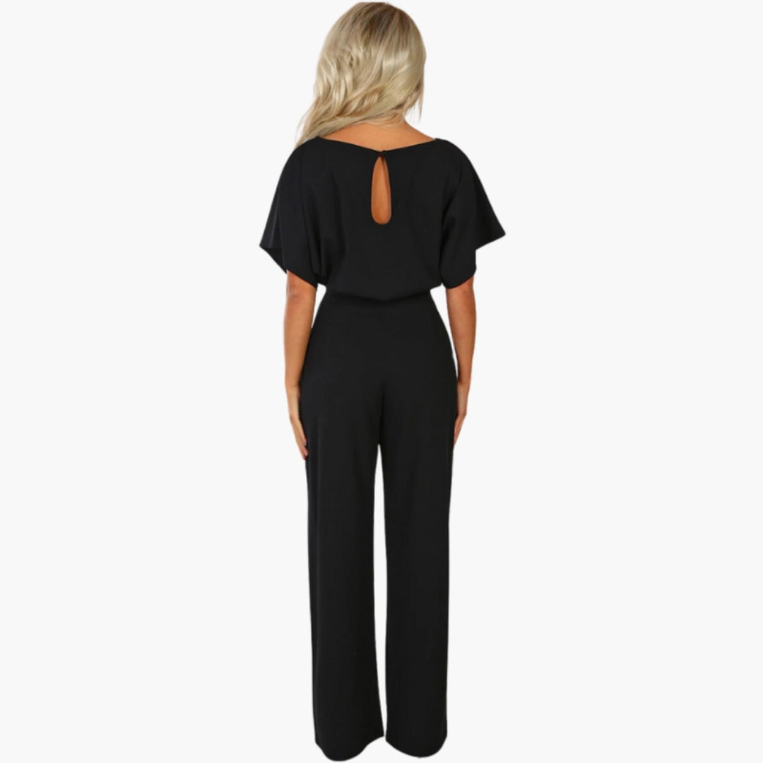 Reagan | Women’s Round Neck Short Sleeve Tie-Belt Wide-Leg Jumpsuit