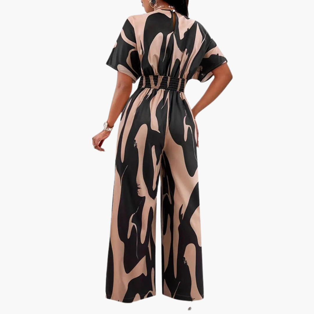 Kehlani | Women’s Abstract Print V-Neck Waist-Tie Wide-Leg Jumpsuit