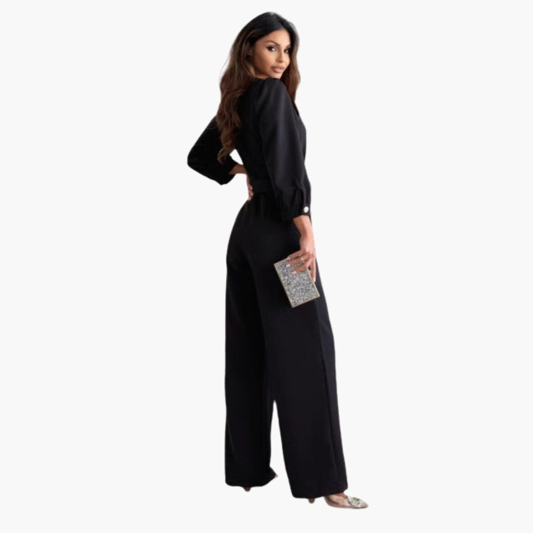 Madeline | Women’s V-Neck Waist-Belt Wide-Leg Jumpsuit