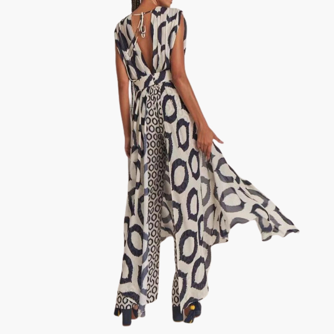 Colette | Women’s Mixed Animal Print V-Neck Waist-Belt Wide-Leg Jumpsuit