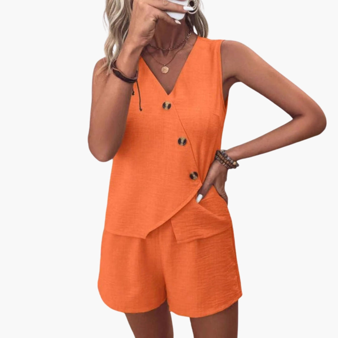 Annalise | Women’s Wrap Front Button Detail Short Romper Jumpsuit