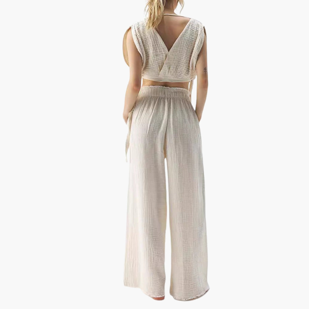 Elodie | Women’s Two-Piece V-Neck Wide-Leg Jumpsuit Set