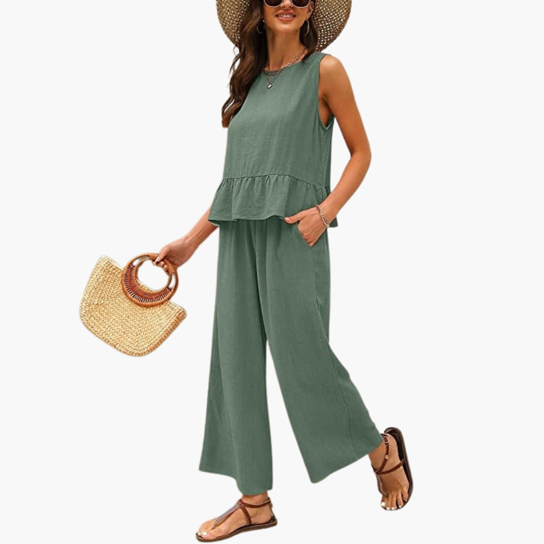 Maisie | Women’s Ruffle Hem Two-Piece Wide-Leg Jumpsuit Set