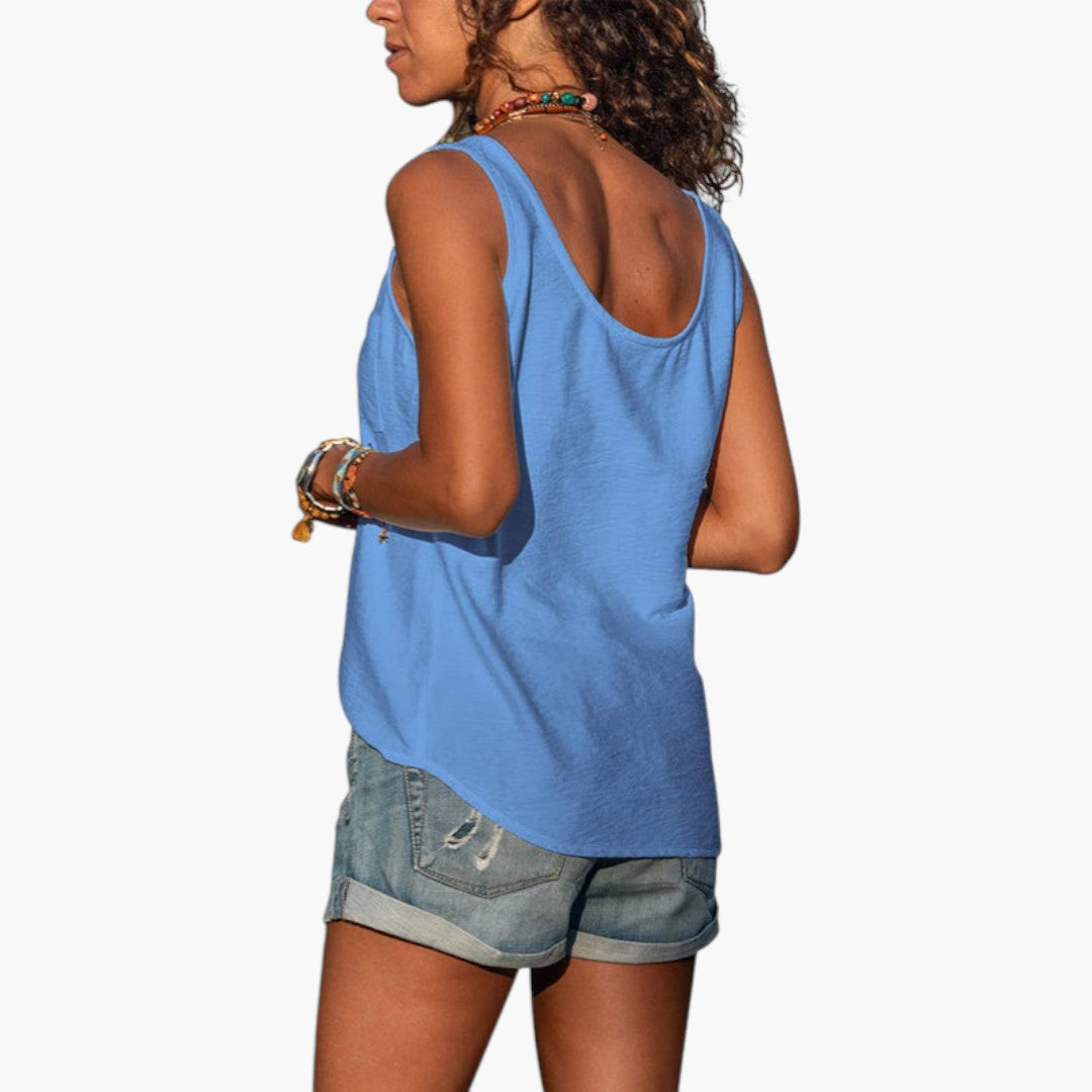 Marlowe | Women’s Tank Top with Rounded Neckline and Decorative Buttons