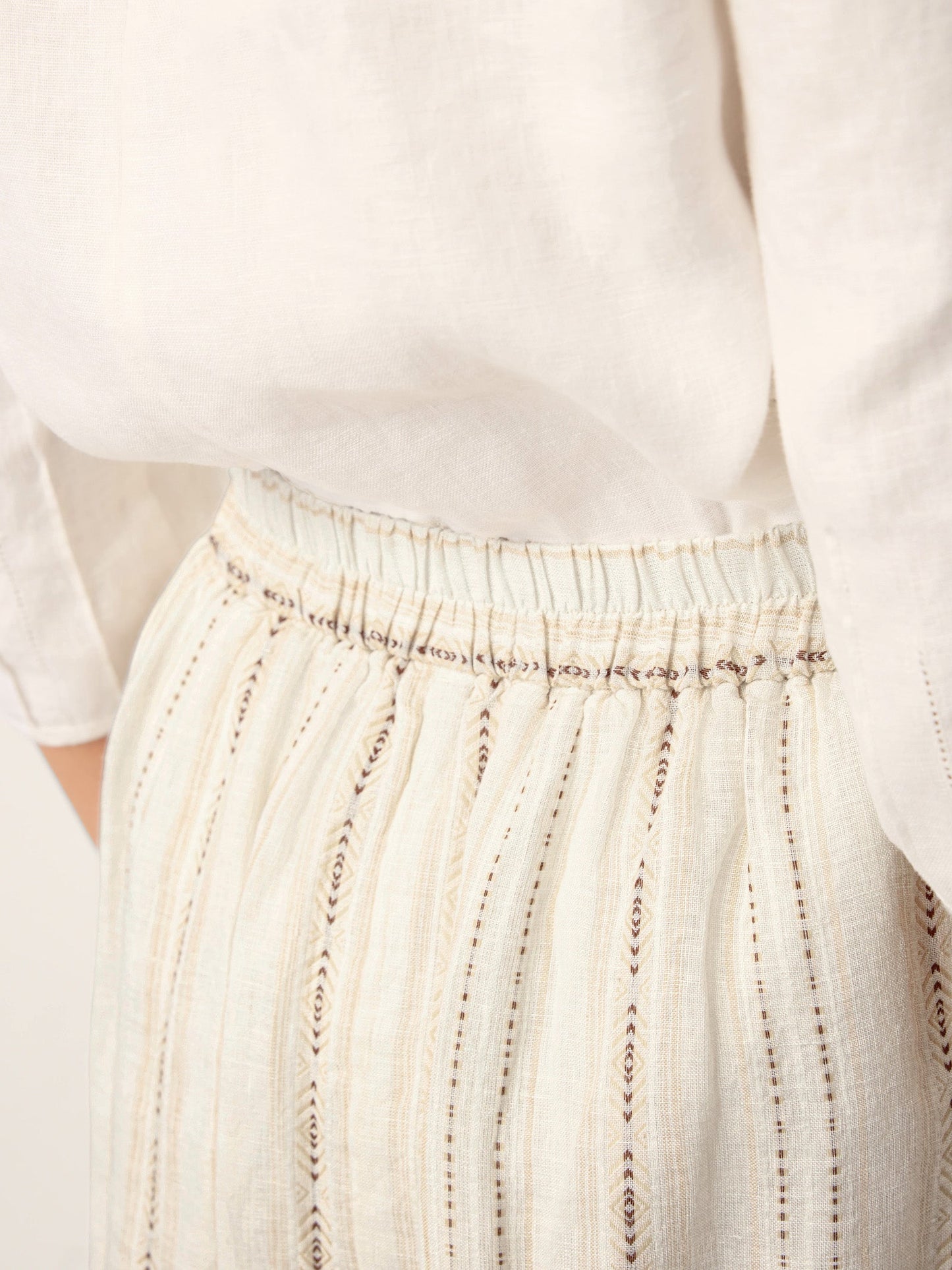 Teagan | Women’s Linen Striped Trim A-Line Boho Skirt With Lining