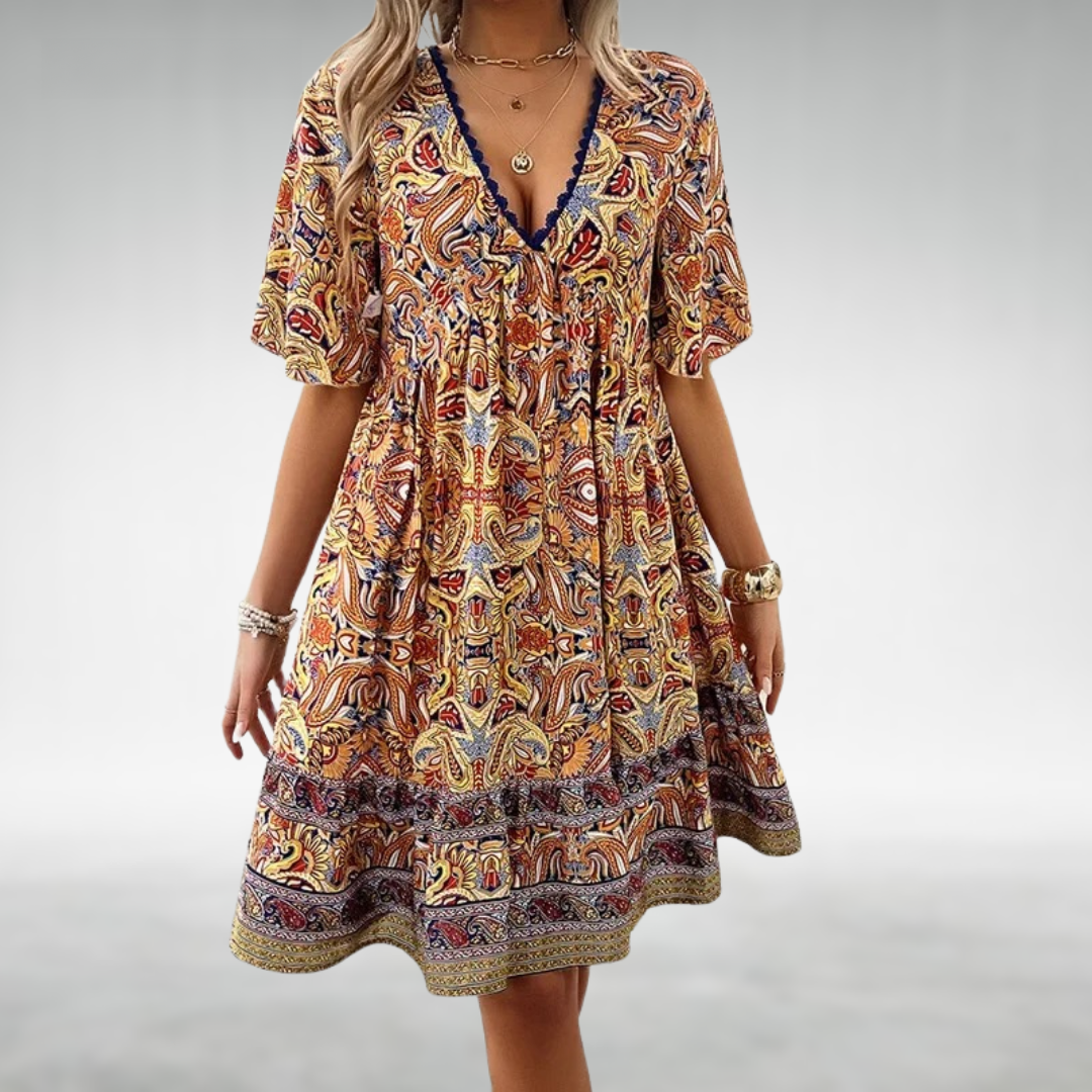 Marigold | Women’s Summer Boho Paisley Flowy Mini Dress