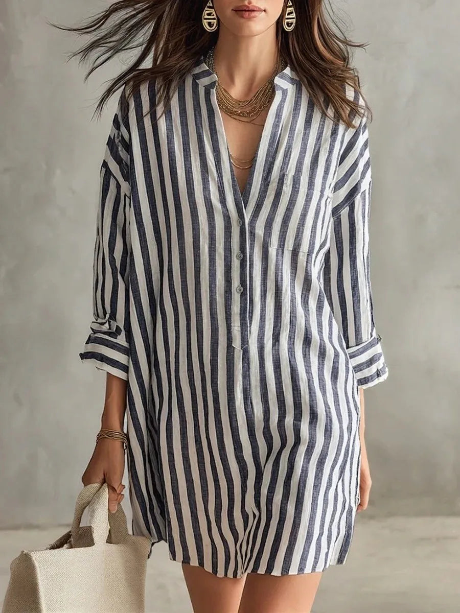 Cecily | Women’s Striped Mini Shirt Dress