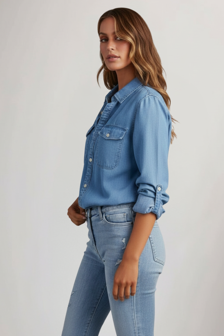 Danity | Women’s Classic Long Sleeve Button Front Denim Shirt