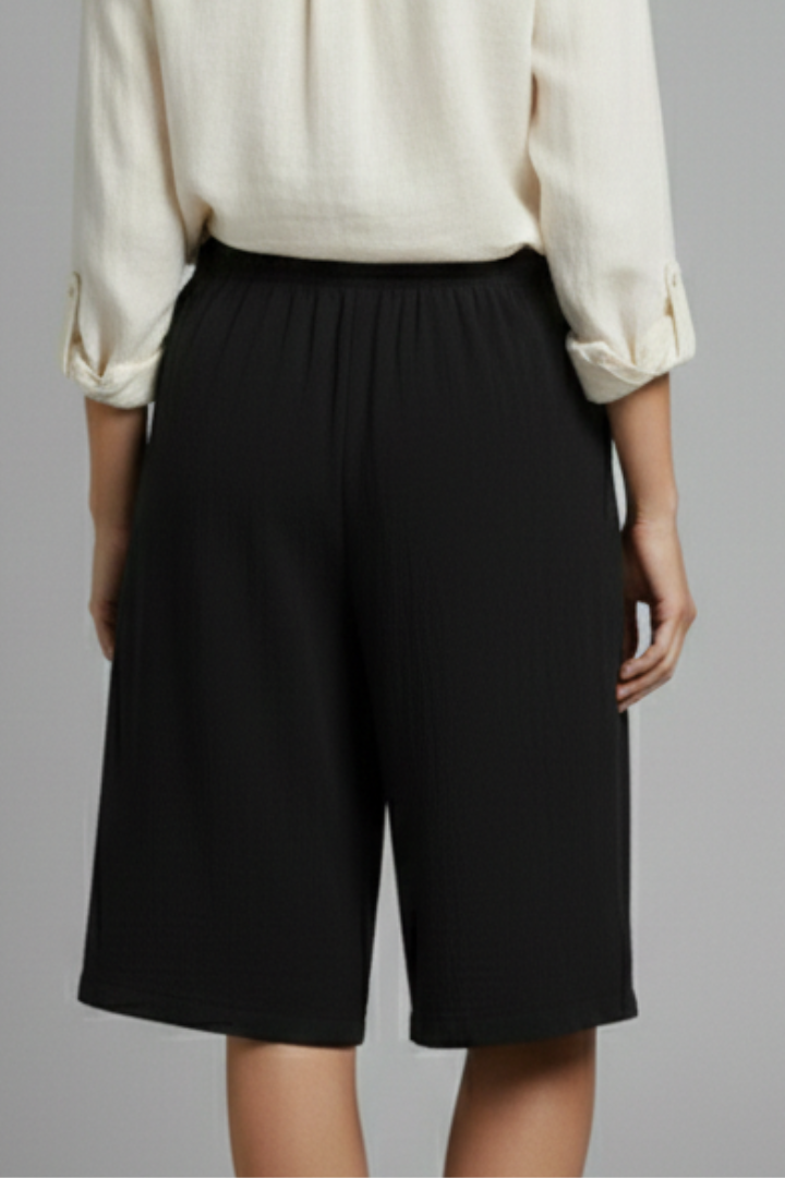 Mallory | Women’s Elastic Waist Wide Leg Button Detail Shorts