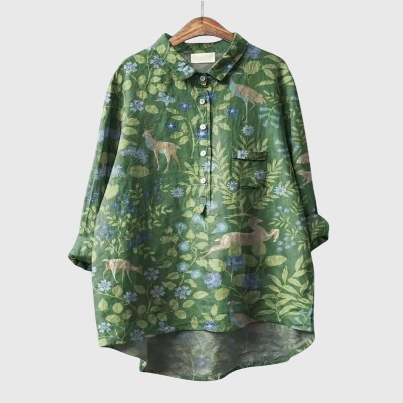 Delia | Women’s Artistic Print Button Up Blouse