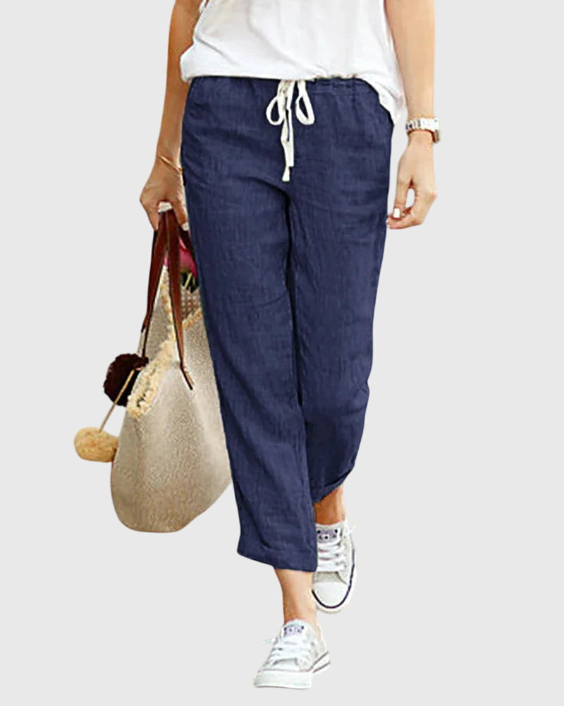 Thessaly | Women’s Drawstring Cropped Linen Trousers