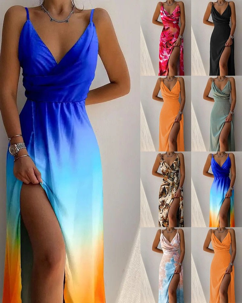 Bianca | Women’s Summer Cowl Neck High Slit Midi Dress