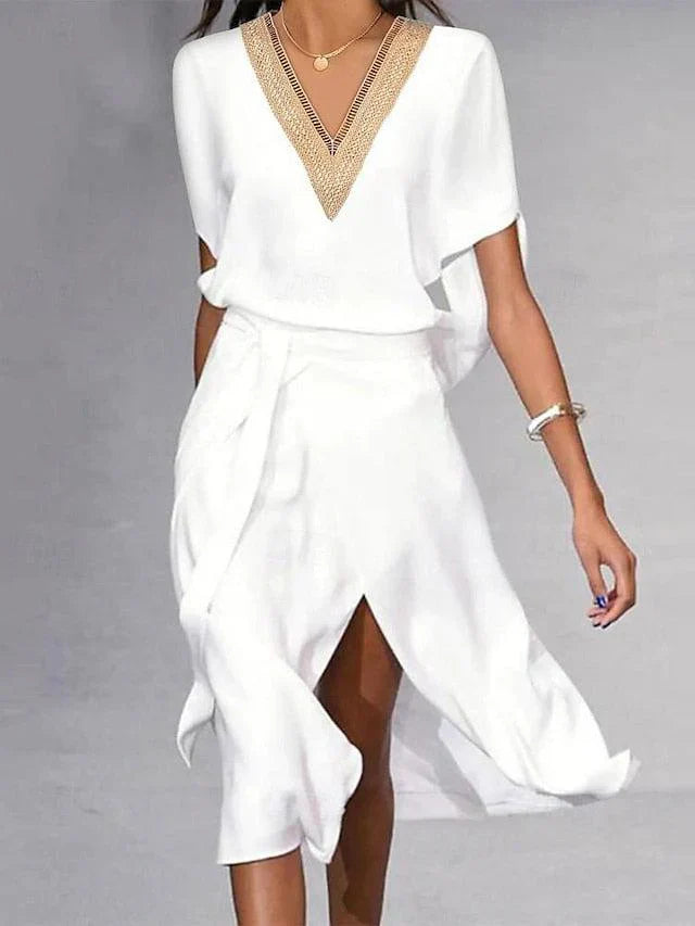 Juliet | Women’s Summer V-Neck Midi Dress with Wrap Front