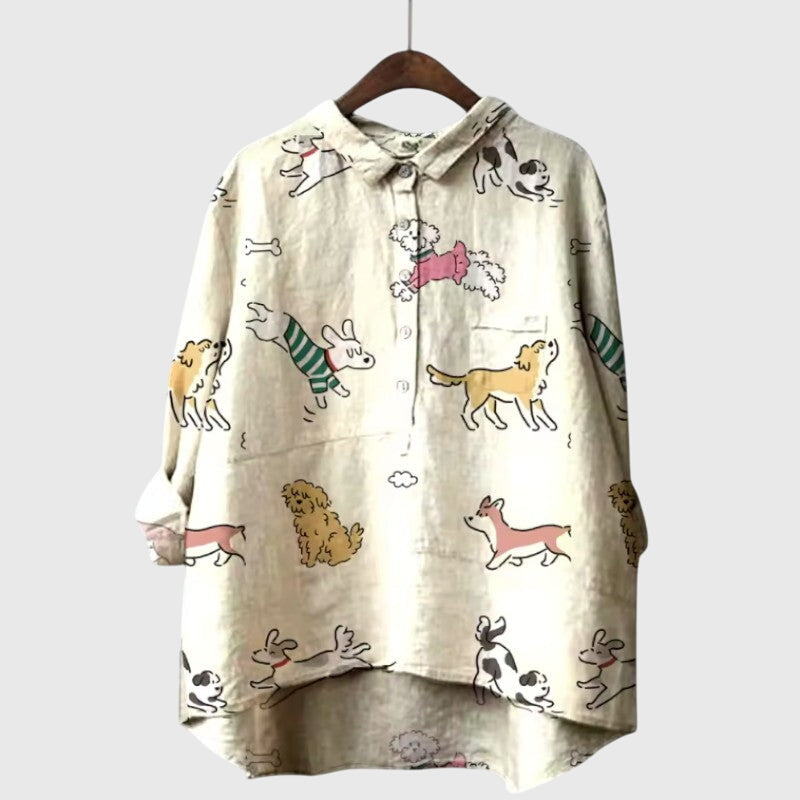 Piper | Women’s Cute Cat Print Button Up Blouse