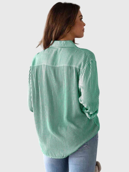 Kennedi | Women’s Striped Tie Front Collared Shirt