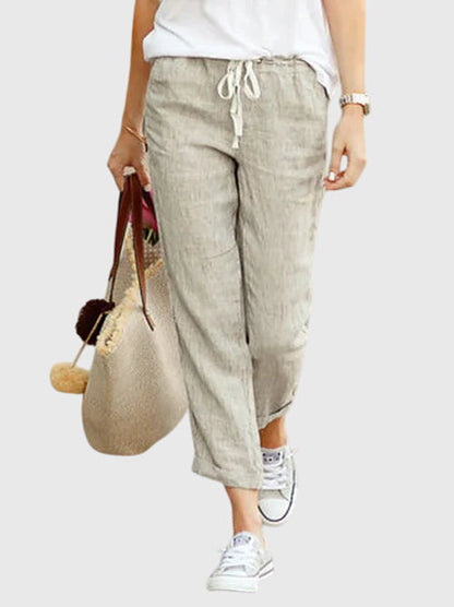 Thessaly | Women’s Drawstring Cropped Linen Trousers