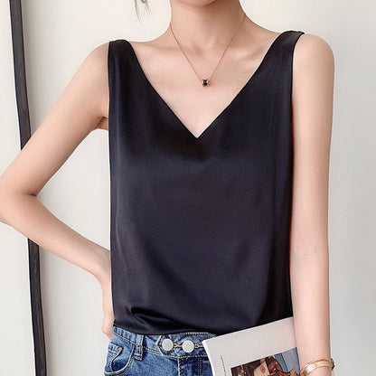 Maren | Women’s Classic Relaxed Fit Draped Satin Tank Top