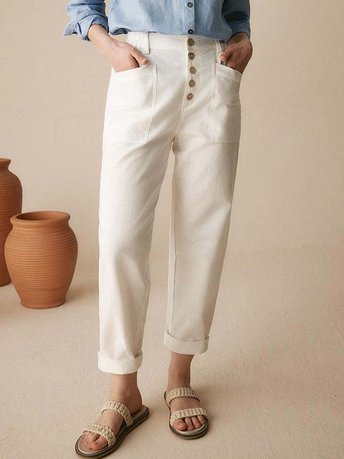 Blair | Women’s Linen Button-Fly High-Waist Trousers