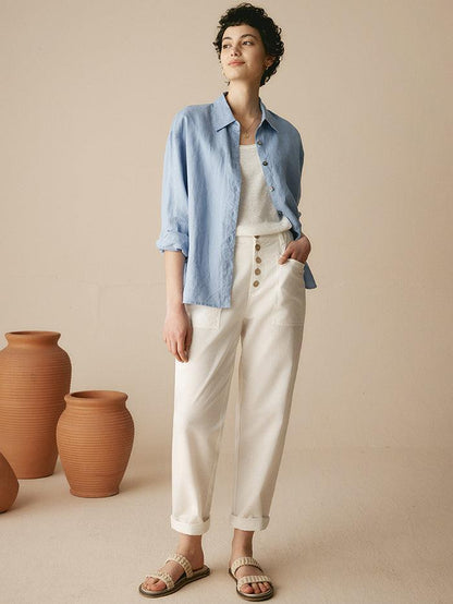 Blair | Women’s Linen Button-Fly High-Waist Trousers