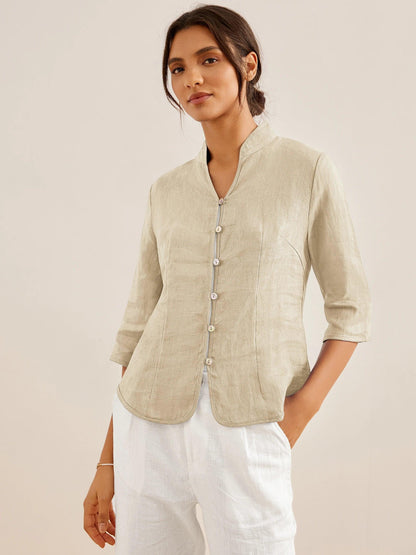 Imogen | Women’s Linen Hand Button Fitted Blouse