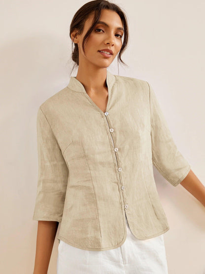 Imogen | Women’s Linen Hand Button Fitted Blouse