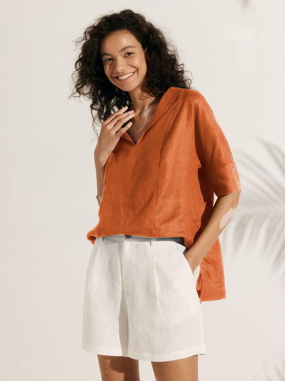 Blake | Women’s Linen V-Neck Short Sleeve Shirt