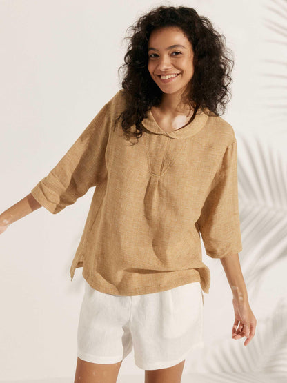 Roxanne | Women’s Linen Shawl V-Neck Half Sleeve Top