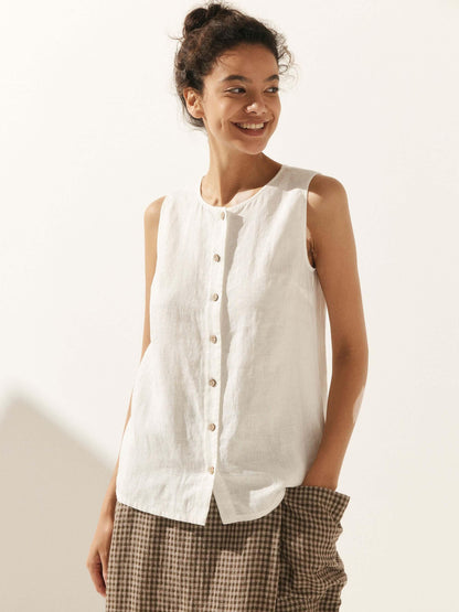 Delia | Women’s Linen Button-Down Sleeveless Blouse