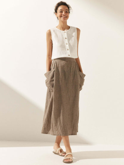 Delia | Women’s Linen Button-Down Sleeveless Blouse