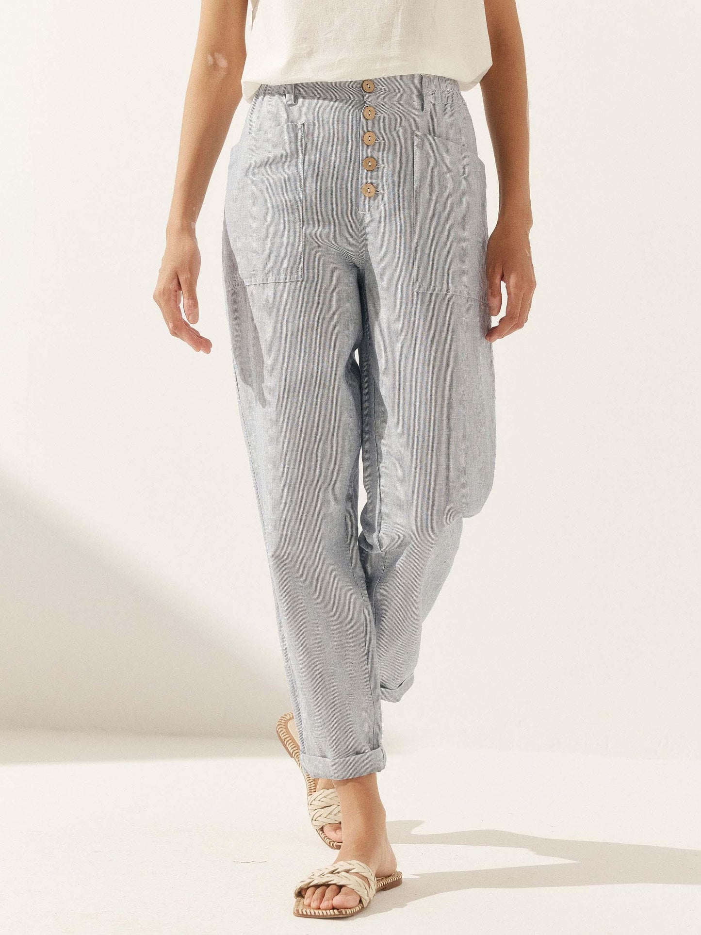Blair | Women’s Linen Button-Fly High-Waist Trousers