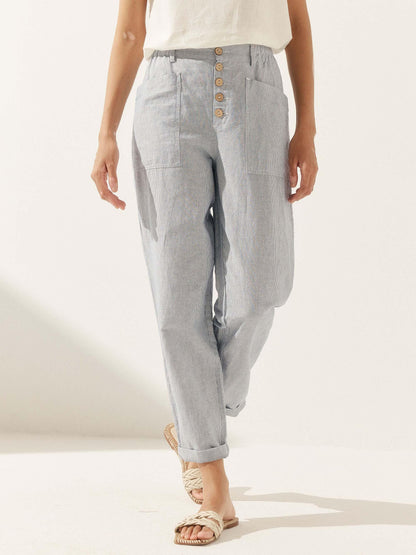 Blair | Women’s Linen Button-Fly High-Waist Trousers