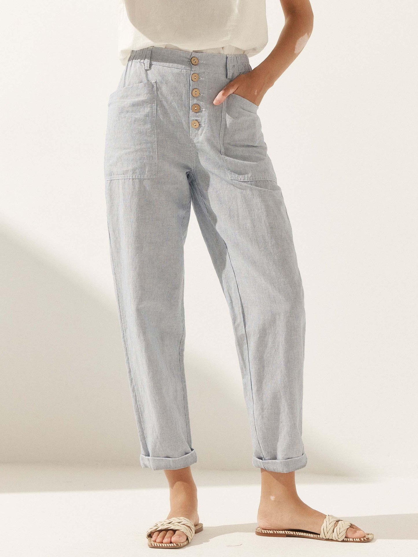 Blair | Women’s Linen Button-Fly High-Waist Trousers