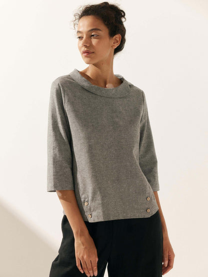 Casey | Women’s Linen Gingham Checked Soft-Fold Collar Blouse