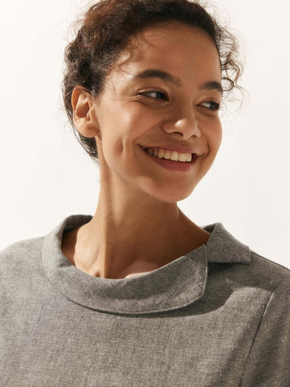 Casey | Women’s Linen Gingham Checked Soft-Fold Collar Blouse